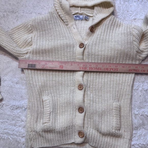 Vintage 80s Midnight Blues Cream Hooded Cardigan Chunky Knit Sweater Medium - Picture 3 of 5